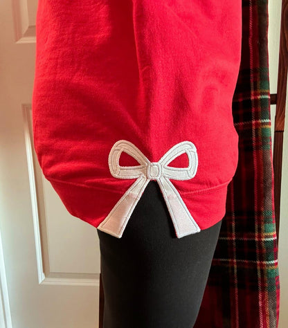 Merry and Bright Embroidered Bow Sweatshirt / Side Bow Applique Sweatshirt / Christmas Bow Sweatshirt / Glitter Christmas Sweatshirt
