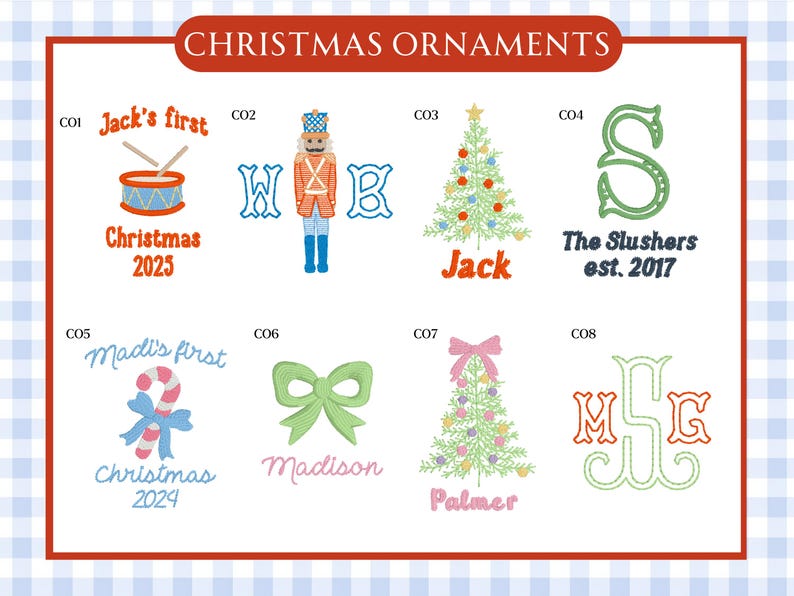 Custom Embroidered Christmas Ornament with Monogram, Baby's First Christmas, Wedding/Family est. Date