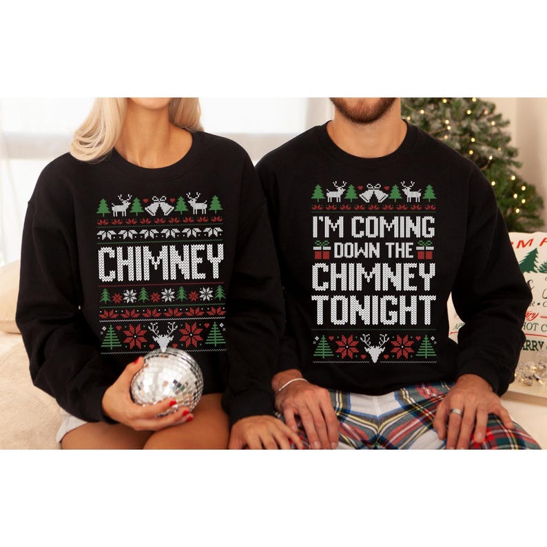 Unisex Funny Couples Ugly Christmas Sweater, Couples Matching Ugly Christmas Sweater, Santa Twice, Christmas Pajamas, Sold Seperate