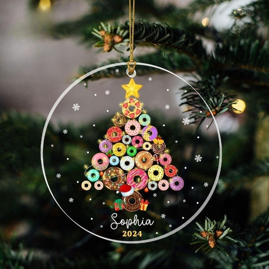 Personalized Donut Ornament, Gift for Children, Donut Christmas Tree Acrylic Ornament, Gift for Daughter, Kid Ornament,Custom Christmas Gift