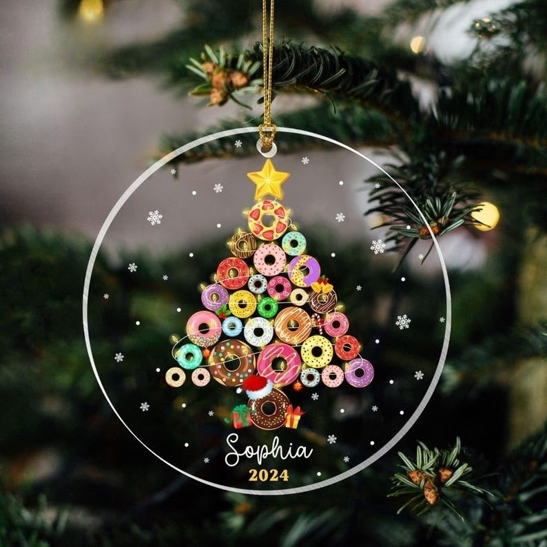 Personalized Donut Ornament, Gift for Children, Donut Christmas Tree Acrylic Ornament, Gift for Daughter, Kid Ornament,Custom Christmas Gift