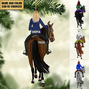 Personalized Girl Horse Riding Christmas Acrylic Ornament, Horse Lover Ornament, Girl Riding Ornament Christmas, Cowgirl Horseback Riding