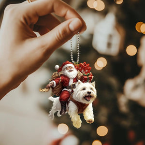 West Highland White Terrier Ornament, Dog with Santa Ornament, Santa and Dog Ornament, Dog Car Ornament, Christmas Gifts, Dog Lover Gifts