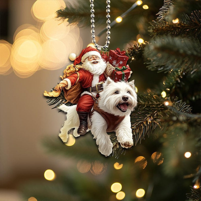 West Highland White Terrier Ornament, Dog with Santa Ornament, Santa and Dog Ornament, Dog Car Ornament, Christmas Gifts, Dog Lover Gifts