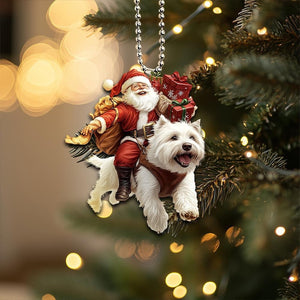 West Highland White Terrier Ornament, Dog with Santa Ornament, Santa and Dog Ornament, Dog Car Ornament, Christmas Gifts, Dog Lover Gifts