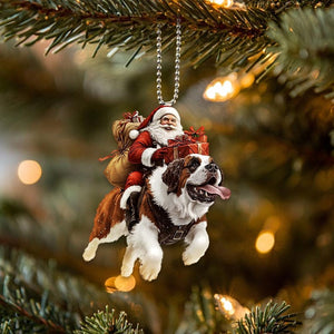2D Flat Funny Saint Bernard Ornament, Santa and Dog Ornament, St Bernard Dog Car Hanging Ornament, Christmas Gifts, Dog Lover Gift