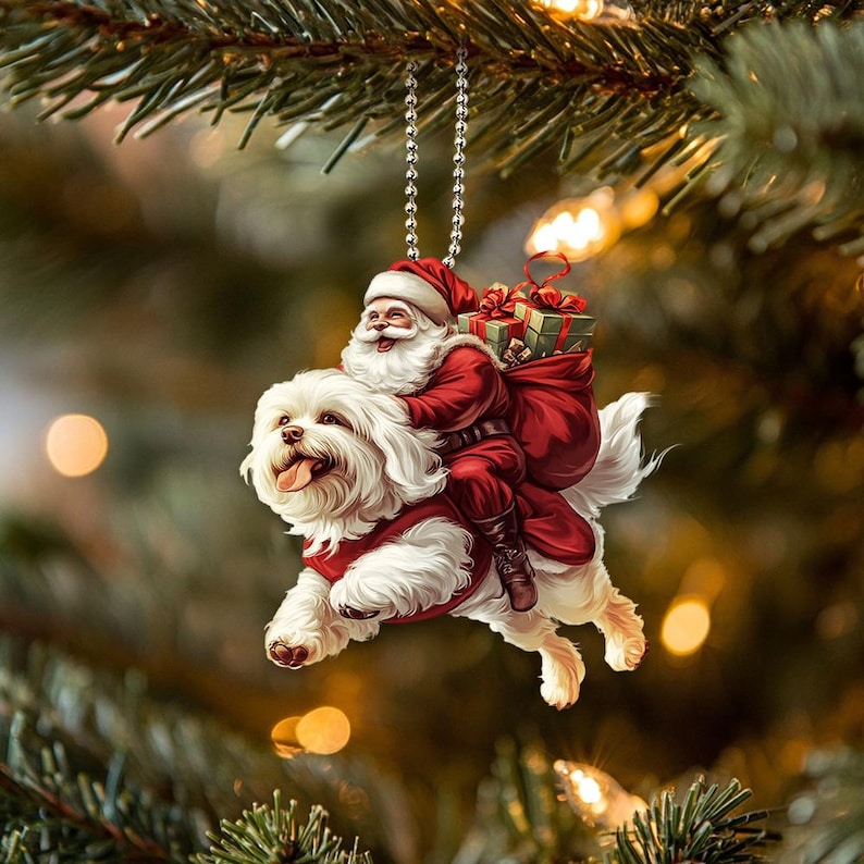Havanese Dog Ornament, Santa Hats Dog Hanging Ornament, Santa and Dog Home Decor, Christmas Gifts, Havanese Dog Lover Gifts