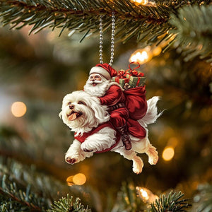 Havanese Dog Ornament, Santa Hats Dog Hanging Ornament, Santa and Dog Home Decor, Christmas Gifts, Havanese Dog Lover Gifts