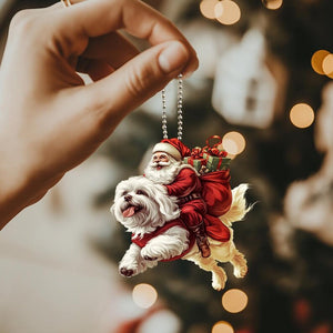 Havanese Dog Ornament, Santa Hats Dog Hanging Ornament, Santa and Dog Home Decor, Christmas Gifts, Havanese Dog Lover Gifts
