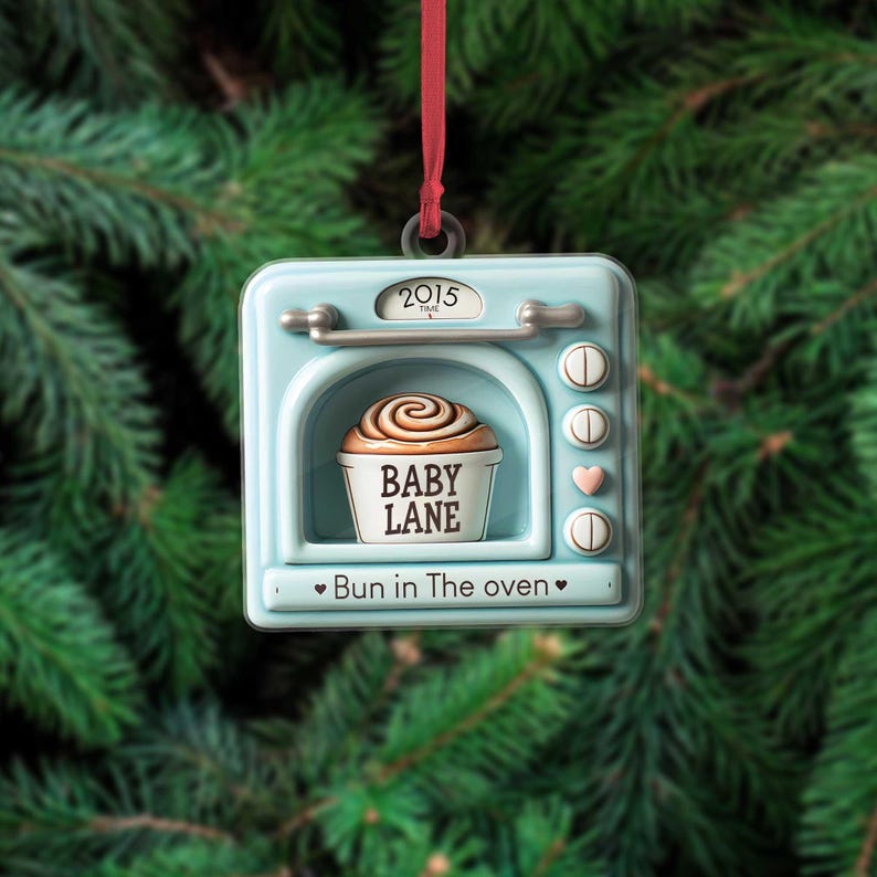 Expecting Baby Bun in the Oven Christmas FLAT 2D Ornament | Pregnancy Announcement Ornament | New Mom Gift | Mom-to-Be Holiday Decor
