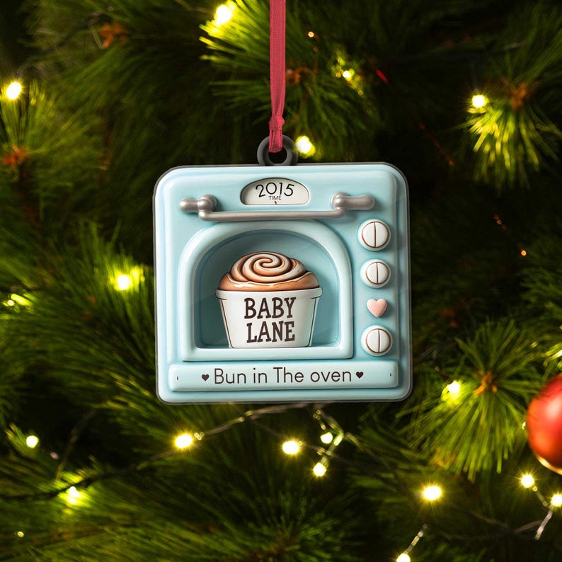 Expecting Baby Bun in the Oven Christmas FLAT 2D Ornament | Pregnancy Announcement Ornament | New Mom Gift | Mom-to-Be Holiday Decor