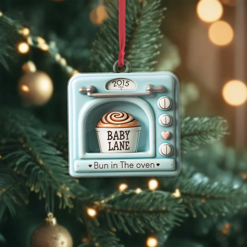 Expecting Baby Bun in the Oven Christmas FLAT 2D Ornament | Pregnancy Announcement Ornament | New Mom Gift | Mom-to-Be Holiday Decor