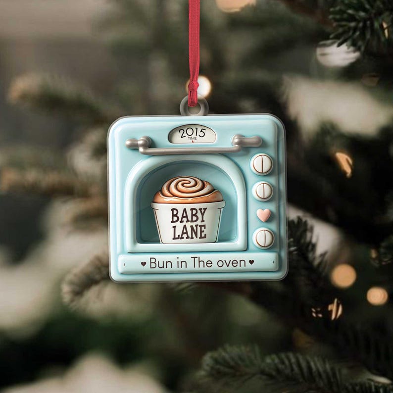 Expecting Baby Bun in the Oven Christmas FLAT 2D Ornament | Pregnancy Announcement Ornament | New Mom Gift | Mom-to-Be Holiday Decor