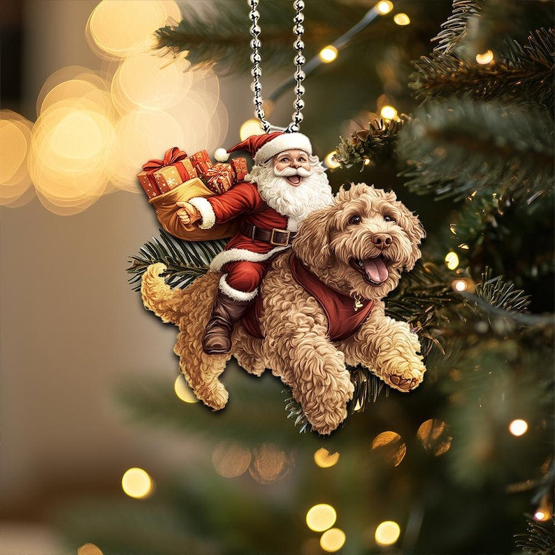 Funny Cockapoo Ornament, Cockapoo Santa and Dog Ornament, Cockapoo Dog 2D Flat Ornament, Christmas Gifts, Cockapoo Dog Lover Gifts