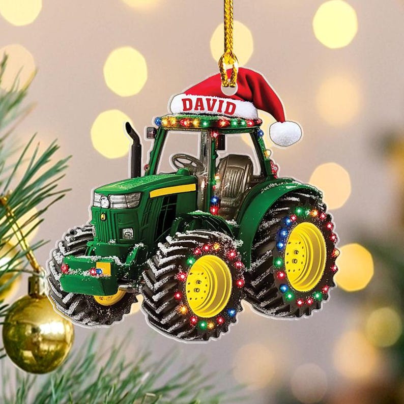 Personalized Tractor Christmas 2d Flat Ornament, Tractor Flat Ornament, Custom Name Tractor Ornament For Tractor Driver, Farmer Christmas