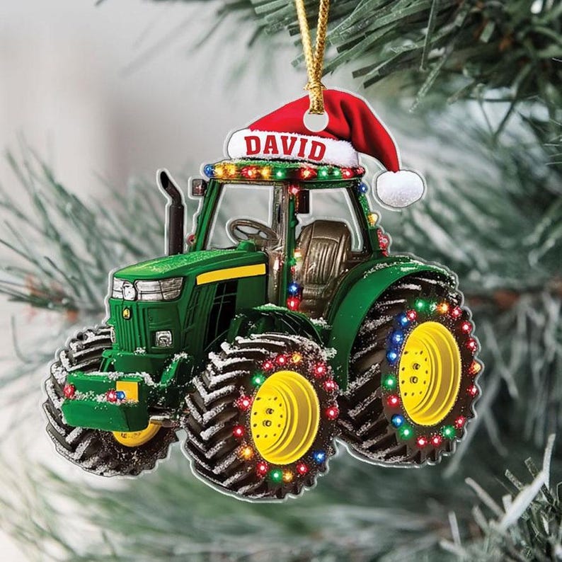 Personalized Tractor Christmas 2d Flat Ornament, Tractor Flat Ornament, Custom Name Tractor Ornament For Tractor Driver, Farmer Christmas