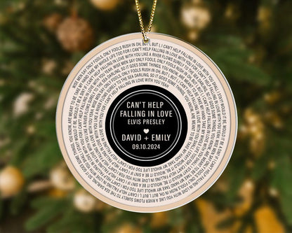 Custom Song Lyrics Ornament, Couple Christmas Ornament, Personalized Wedding Date Ornament, Xmas Keepsake, Anniversary Gift for Him Or Her