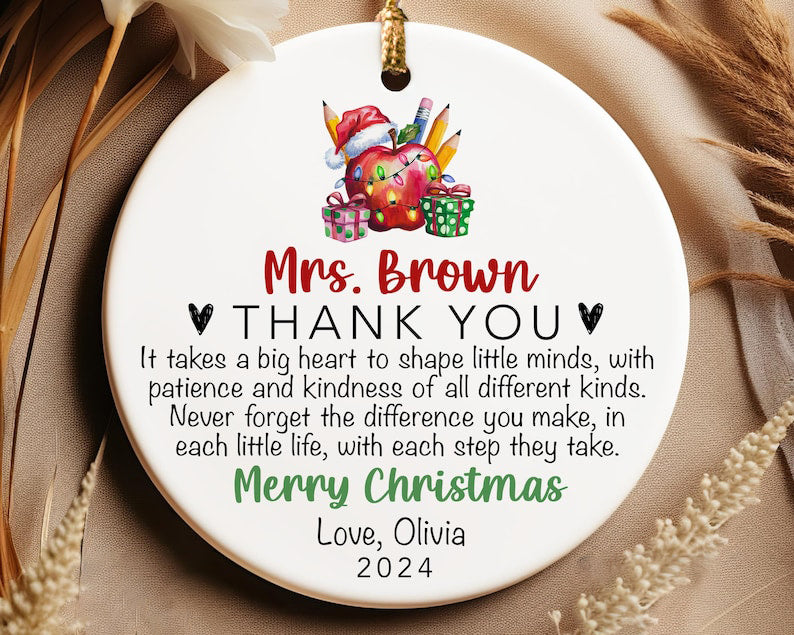 Custom Teacher Ornament Personalized Teacher Christmas Ornament 2025 Teacher Appreciation Ornament for Teacher Thank You Keepsake Gift