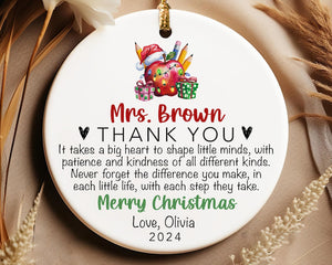 Custom Teacher Ornament Personalized Teacher Christmas Ornament 2025 Teacher Appreciation Ornament for Teacher Thank You Keepsake Gift