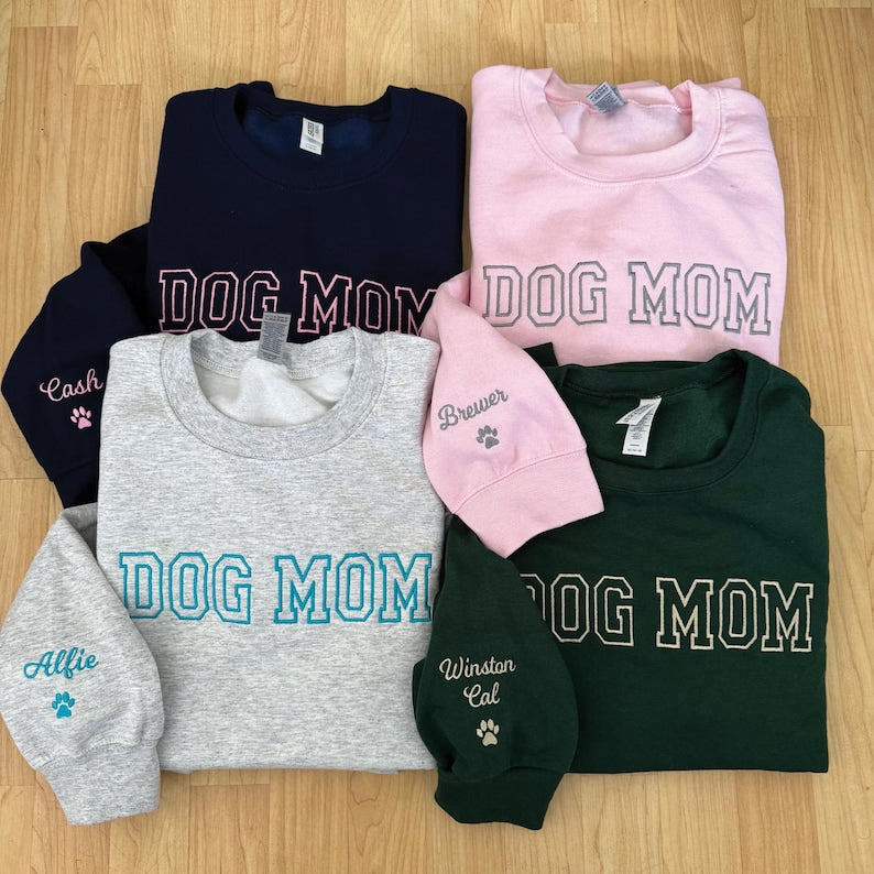 Custom Embroidered Cat Mom crewneck sweatshirt Gift for Mom Cat Mom Pullover cat mom gift names on sleeve cat mama sweatshirt cat lover