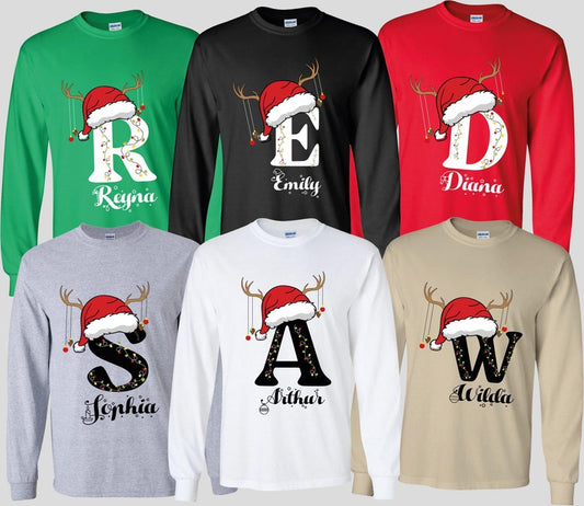 Family Christmas Name Long Sleeve Shirts, 2025 Monogrammed Family Christmas Long Sleeve Shirts, Personalized Christmas Family Sweatshirt