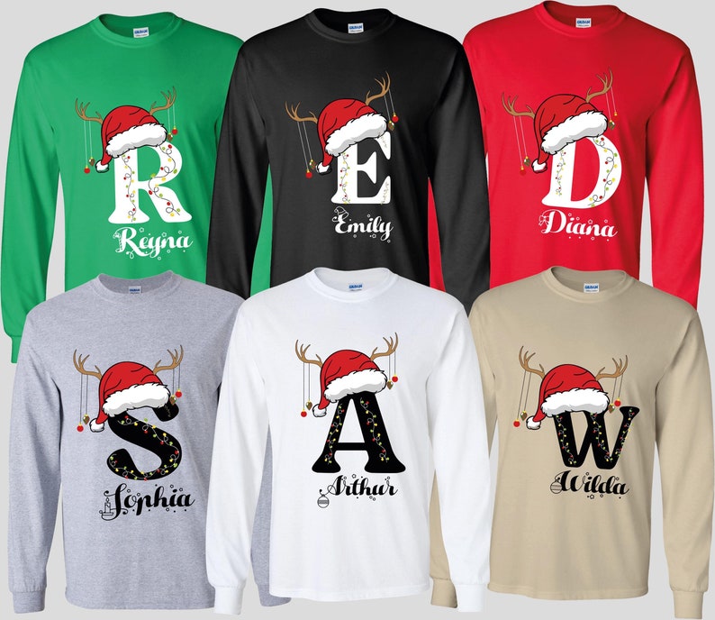 Family Christmas Name Long Sleeve Shirts, 2025 Monogrammed Family Christmas Long Sleeve Shirts, Personalized Christmas Family Sweatshirt