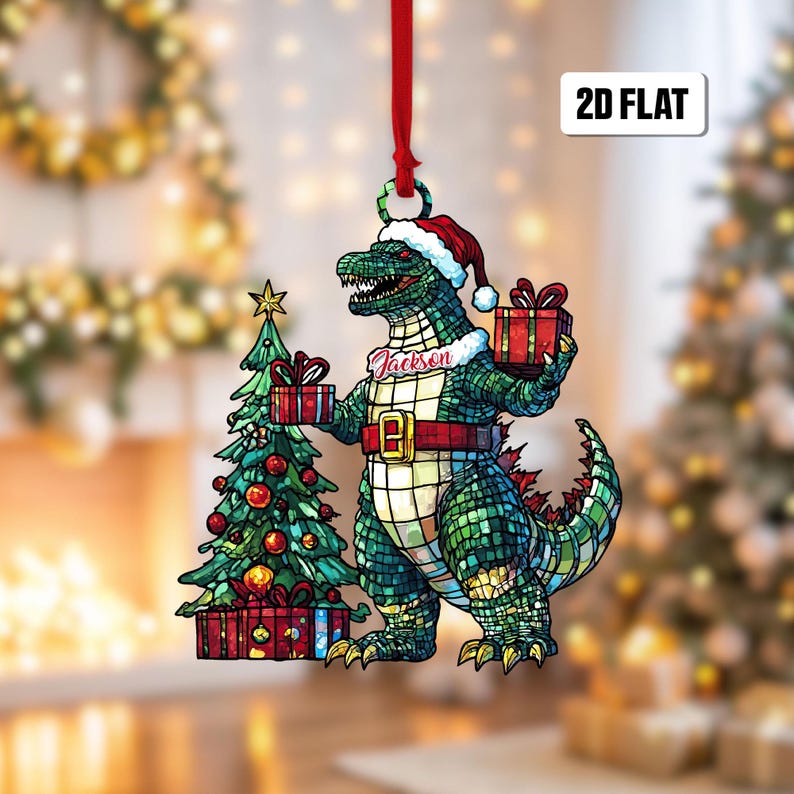 Personalized Godzilla Noel 2D Flat Ornament, Godzilla Christmas Tree Ornament, Godzilla Christmas Home Decor, Gift for Kids, Godzilla Lovers