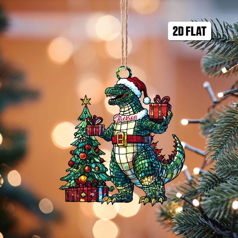 Personalized Godzilla Noel 2D Flat Ornament, Godzilla Christmas Tree Ornament, Godzilla Christmas Home Decor, Gift for Kids, Godzilla Lovers