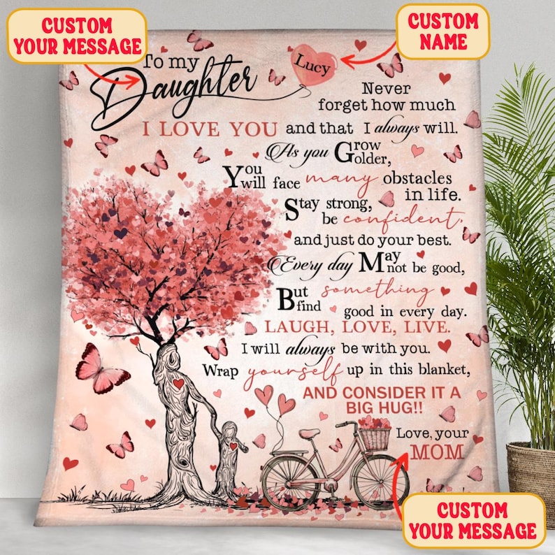 Personalized Name Blanket for Your Daughter, To My Daughter Throw Blanket, Daughter Gift, Daughter Birthday, Letter Blanket from Mom and Dad