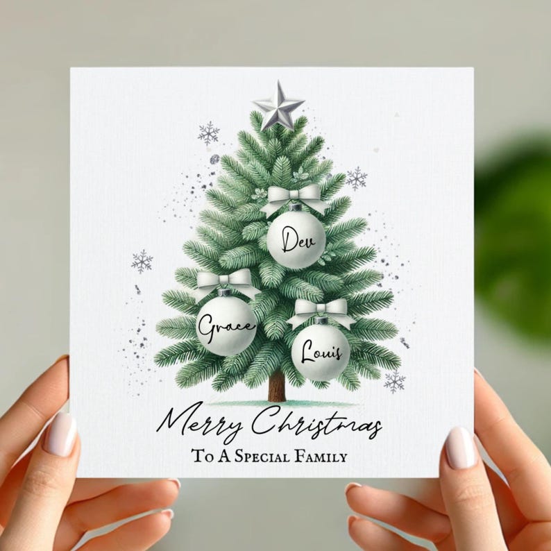 Personalised Christmas Tree Card Custom Family Names Merry Christmas to a Special Family