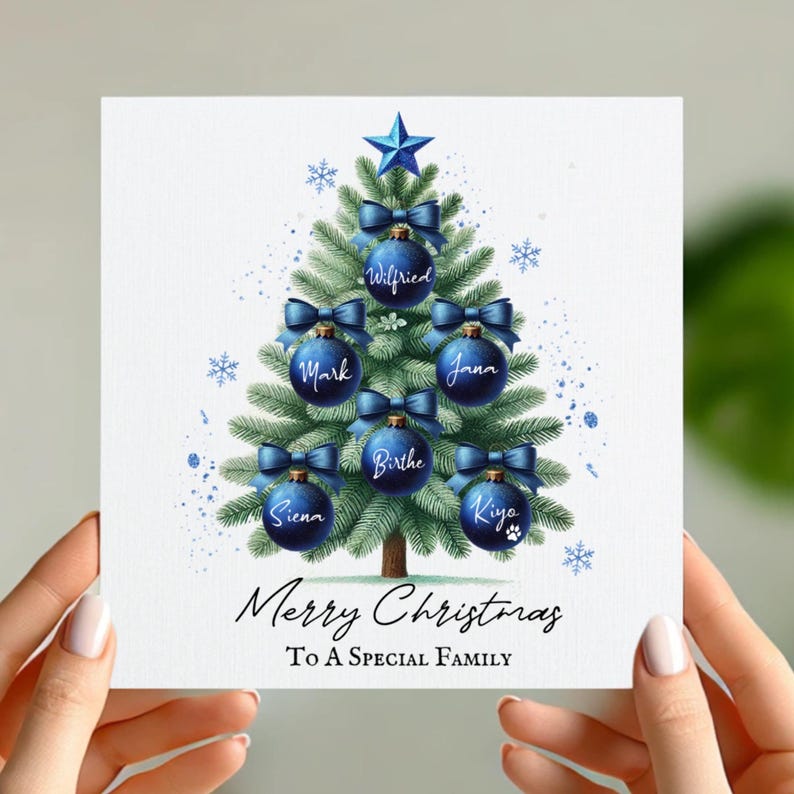Personalised Christmas Tree Card Custom Family Names Merry Christmas to a Special Family