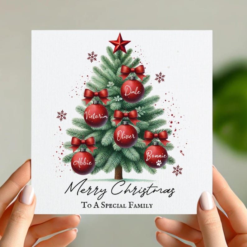 Personalised Christmas Tree Card Custom Family Names Merry Christmas to a Special Family