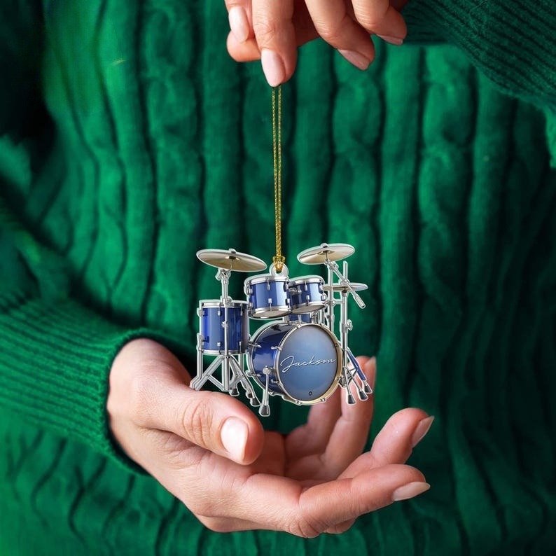 Personalized Drum 2D Flat Acrylic Ornament Not 3D, Drum Ornament, Drums Christmas Ornament, Gift for Drum Lover, Musician Gift, Drummer