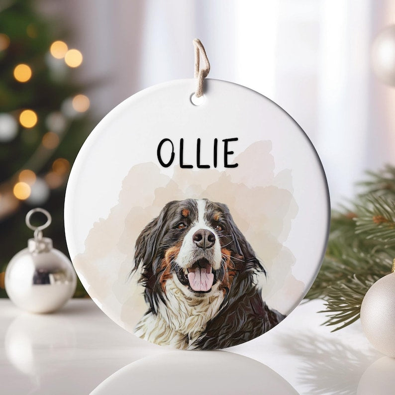 Personalized Watercolor Photo Pet Ornament - First Christmas Ornament Gift for Dog Lover Gift - Custom Forever Loved Memorial Dog Ornament