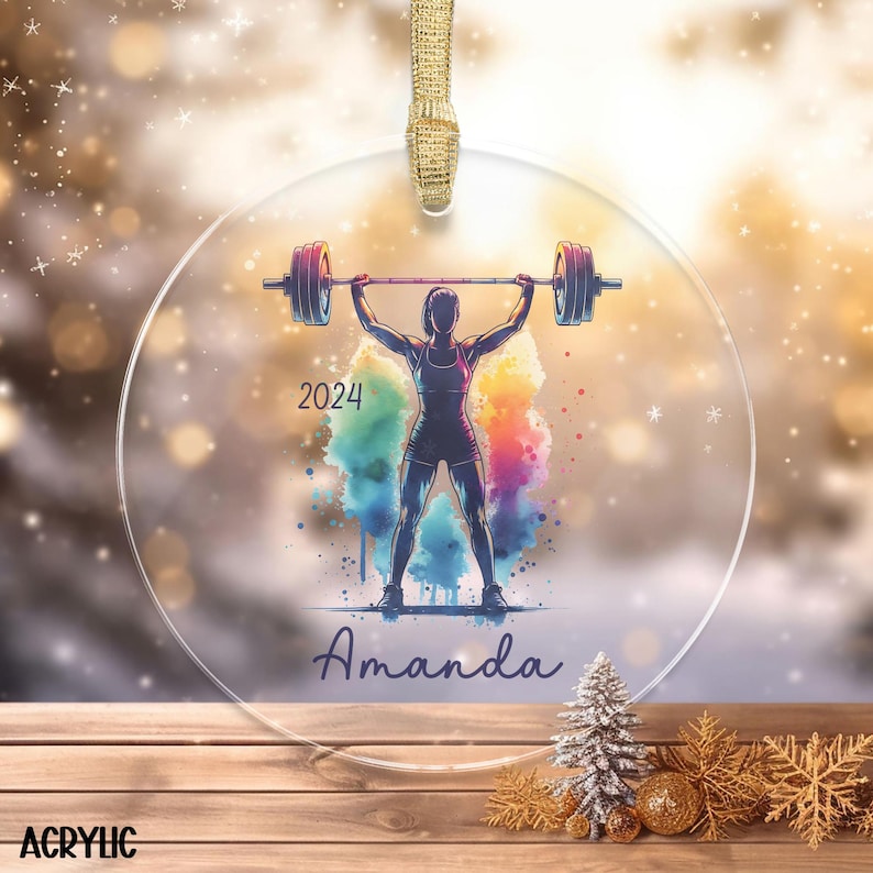 Personalized Female Weight Lifter Ornament, Custom Weightlifting Ornament Keepsake, Gift for Body Builders, Powerlifting Trainees, Gym Lover