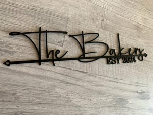 Custom Family Name Sign - Personalized Wedding or Housewarming Gift - Last Name Metal Sign - Wall Art and Established Date, Name Line Sign