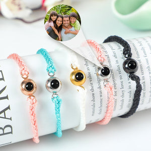 Personalized Circle Photo Bracelet, Projection Bracelet, Custom Braided Rope Picture Bracelet, Memorial Couple Gifts For Her Women Him