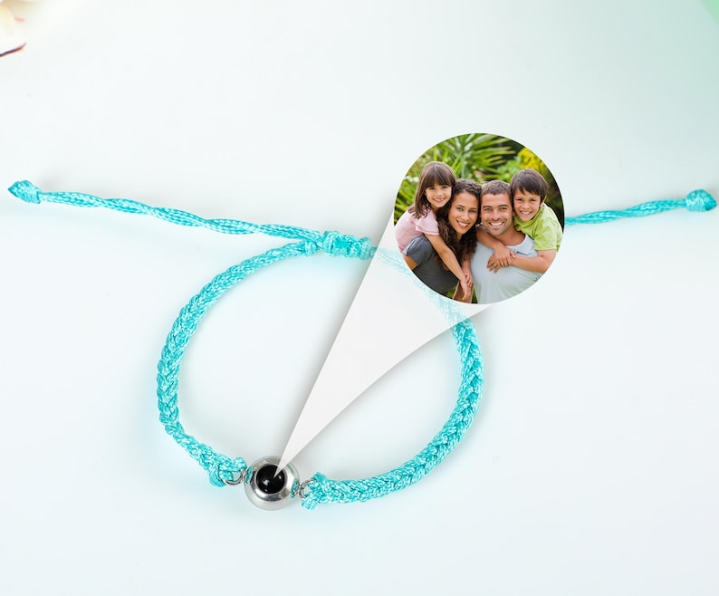 Personalized Circle Photo Bracelet, Projection Bracelet, Custom Braided Rope Picture Bracelet, Memorial Couple Gifts For Her Women Him