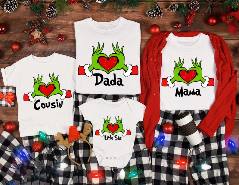 Custom Family Christmas 2025 Shirts: Personalized Holiday Tees Grinch Christmas Christmas Party Family Christmas Custom Matching Christmas Tshirts