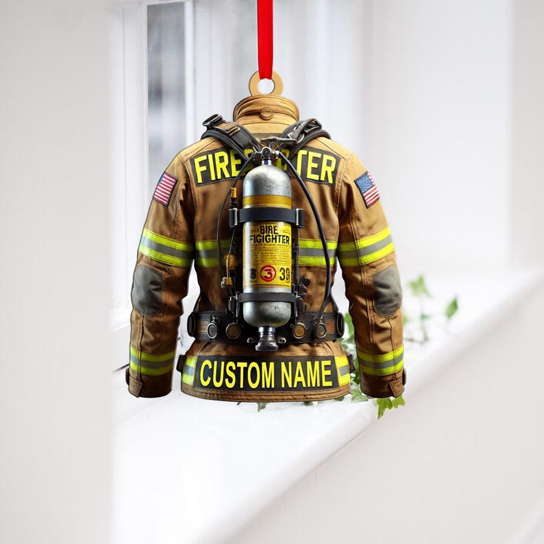 Custom Firefighter Ornament, Firefighter Uniform Wood Ornament, Birthday Gift for Dad Papa, Fireman Christmas Ornaments, Firefighter Gift