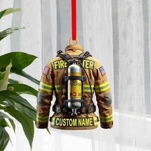 Custom Firefighter Ornament, Firefighter Uniform Wood Ornament, Birthday Gift for Dad Papa, Fireman Christmas Ornaments, Firefighter Gift