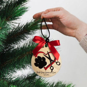 Best Dog Groomer Ever Ornament - Personalized Gift for Dog Lovers - Christmas Tree Decoration with Paw Print & Scissors Design