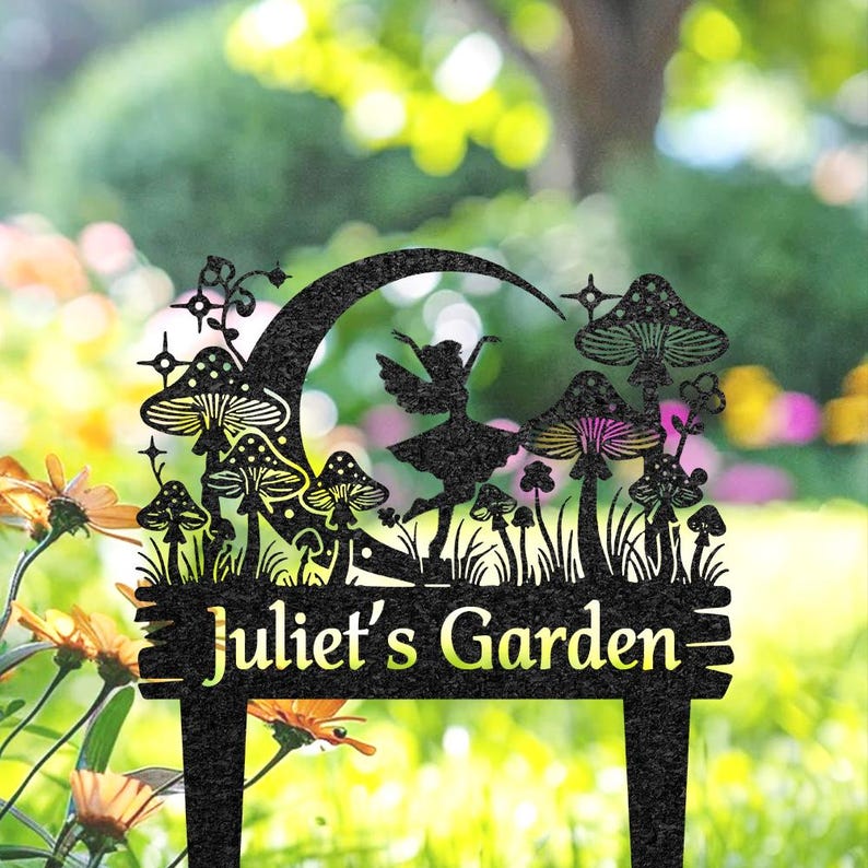 Personalized Fairy Garden Stake, Custom Metal Fairy Mushroom Yard Sign, Gardening Gift, Garden Metal Art, Yard Garden Decor for Outdoor