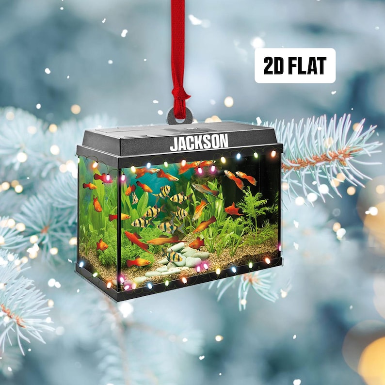Personalized Aquarium Fish Tank 2D Flat Ornament, Custom Name Christmas Tree Ornament, Love Fish Ornament, Underwater Aquarium Ornament Gift