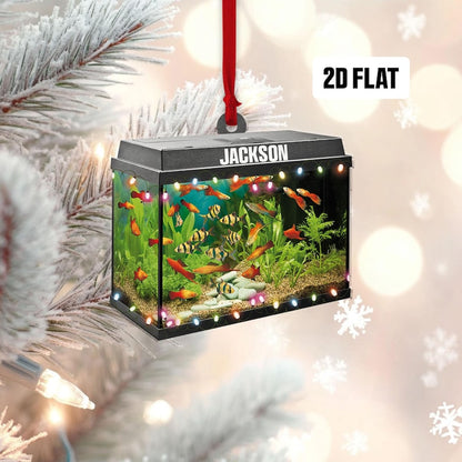 Personalized Aquarium Fish Tank 2D Flat Ornament, Custom Name Christmas Tree Ornament, Love Fish Ornament, Underwater Aquarium Ornament Gift
