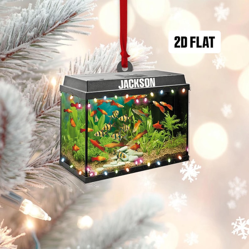 fish tank christmas accessories Personalized Aquarium Fish Tank 2D Flat Ornament, Custom Name Christma
