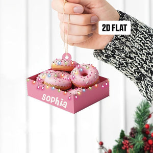 Personalized Donut Box 2D Flat Ornament, Donut Box Christmas Ornament, Custom Name Christmas Tree, Forklift Truck Hanging Ornament Gift