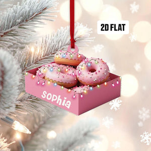 Personalized Donut Box 2D Flat Ornament, Donut Box Christmas Ornament, Custom Name Christmas Tree, Forklift Truck Hanging Ornament Gift