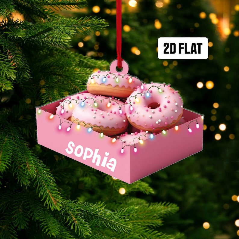 Personalized Donut Box 2D Flat Ornament, Donut Box Christmas Ornament, Custom Name Christmas Tree, Forklift Truck Hanging Ornament Gift