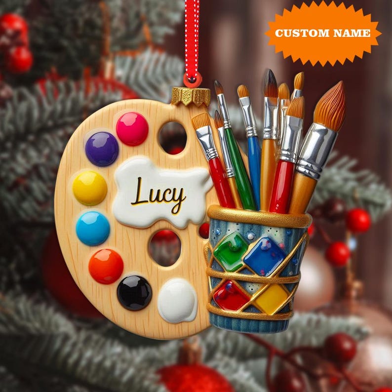 Personalized Painter's Art Palette Christmas Ornament, 2D Flat Ornament, Artist Painter Christmas Ornament, Gift for Artist